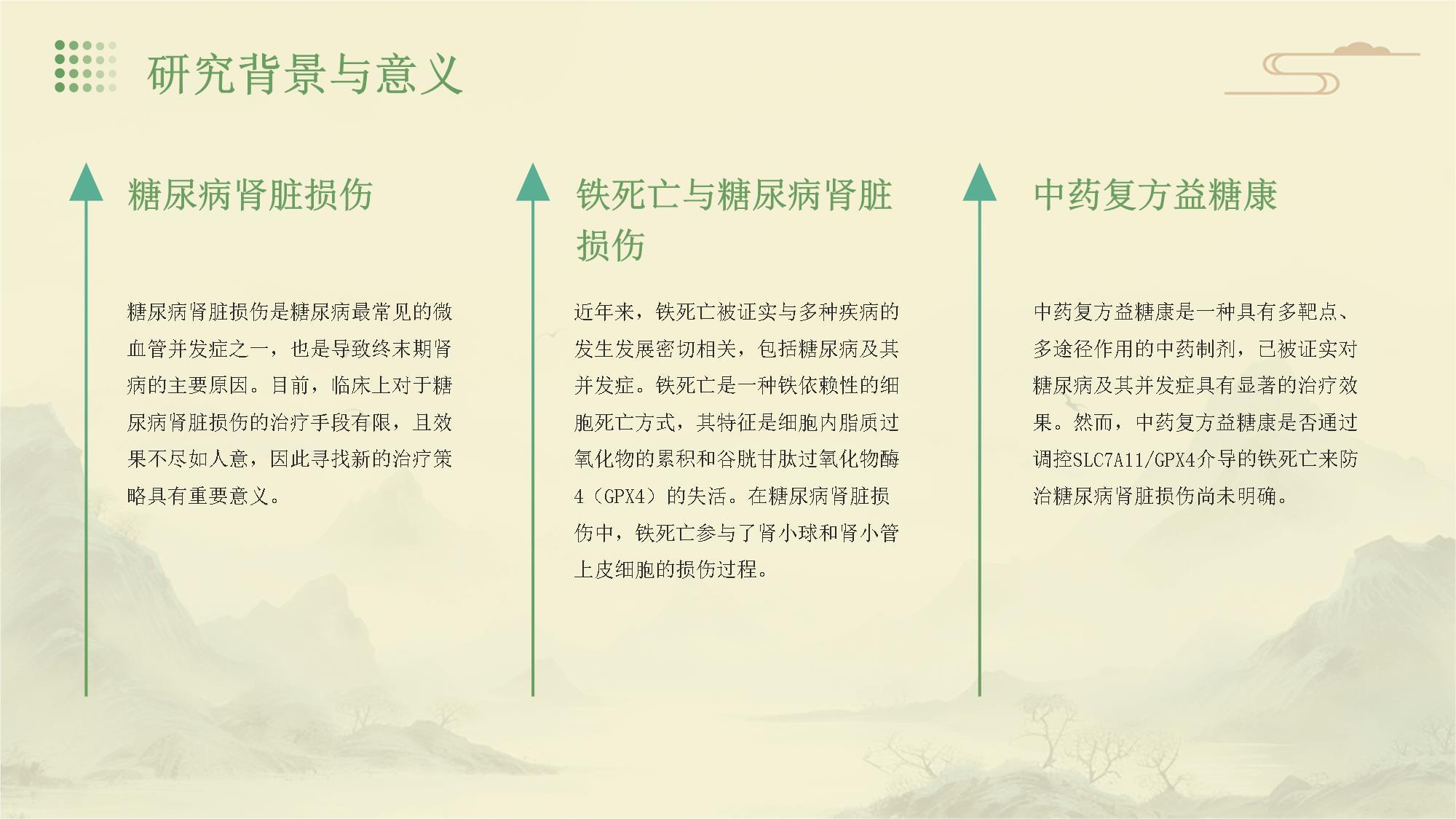 中药复方益糖康调控SLC7A11GPX4介导的铁死亡防治糖尿病肾脏损伤的机制研究介绍演示培训课件